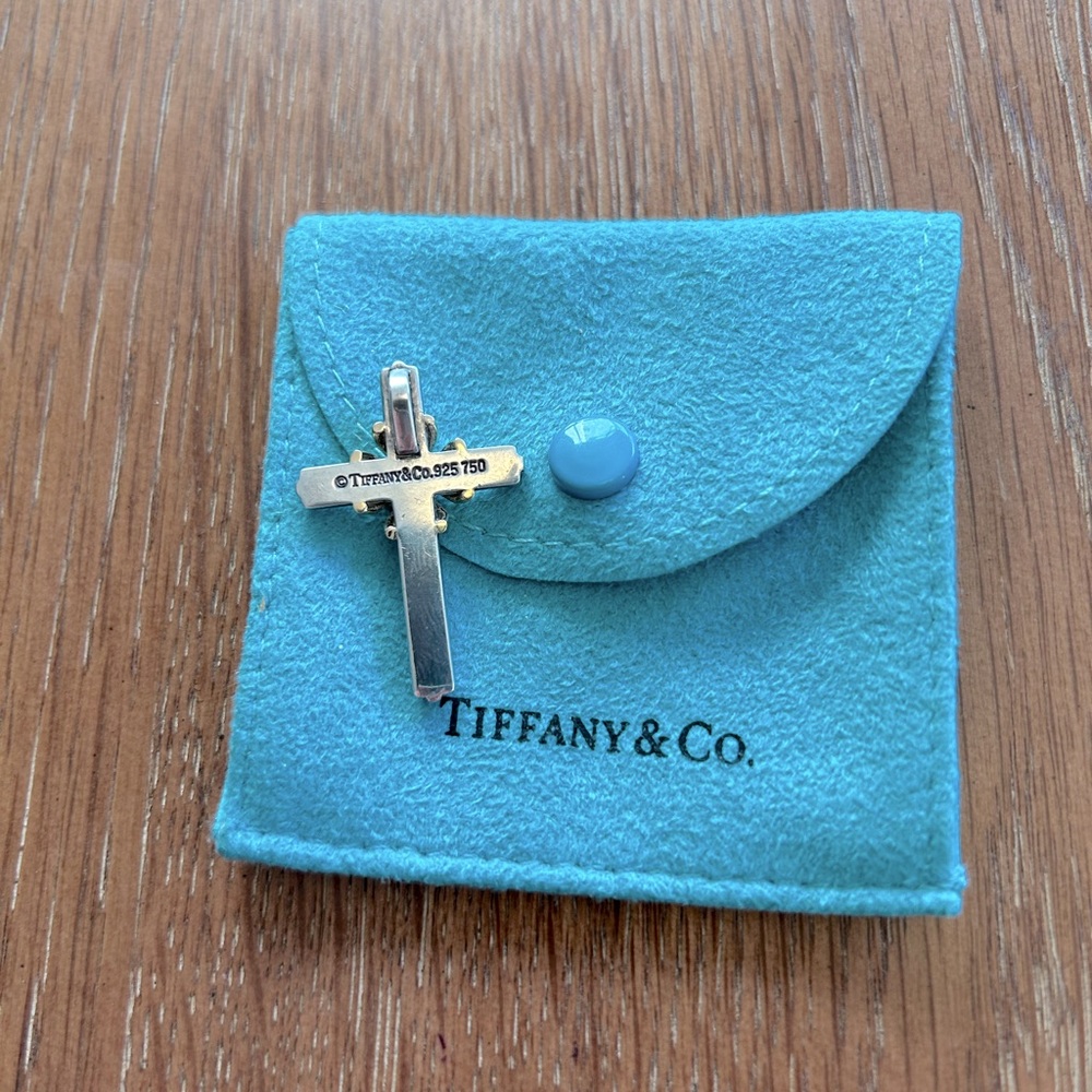 Tiffany & Co Silver 18K Gold Cross Crucifix Pendant Unisex - Picture 2 of 2